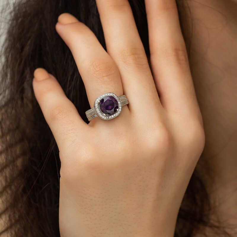 Silver Purple Round Women's Ring