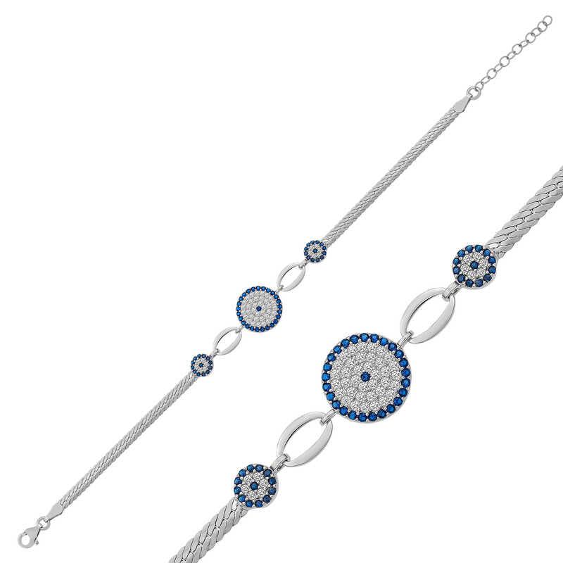 Silver Evil Eye Beaded Bracelet