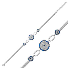 Silver Evil Eye Beaded Bracelet