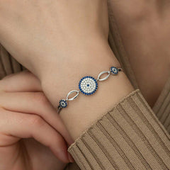 Silver Evil Eye Beaded Bracelet