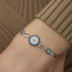 Silver Evil Eye Beaded Bracelet
