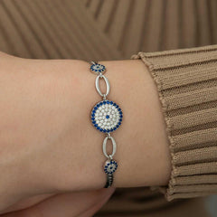 Silver Evil Eye Beaded Bracelet