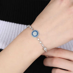 Silver Evil Eye Beaded Bracelet
