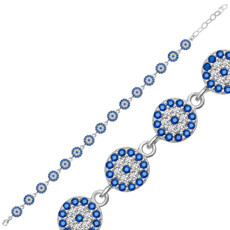 Bracelet femme en argent avec perles contre le mauvais œil