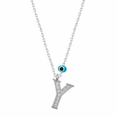 Silver Evil Eye Rhodium Letter Y Women's Necklace