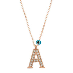 Silver Evil Eye Rose Letter A Women's Necklace