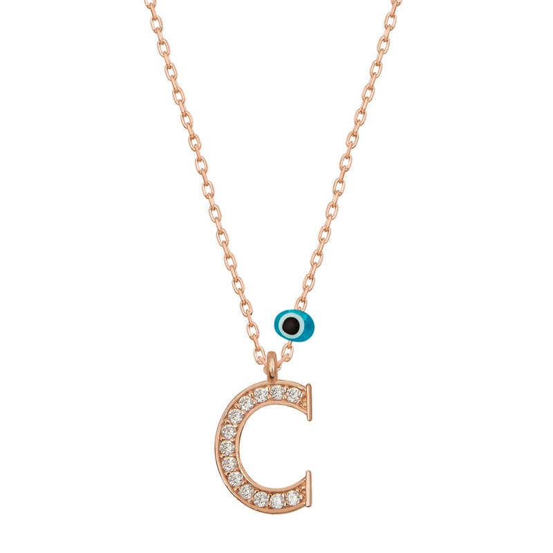 Silver Evil Eye Rose Letter C Women's Necklace