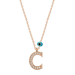 Silver Evil Eye Rose Letter C Women's Necklace