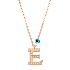 Silver Evil Eye Rose Letter E Women's Necklace