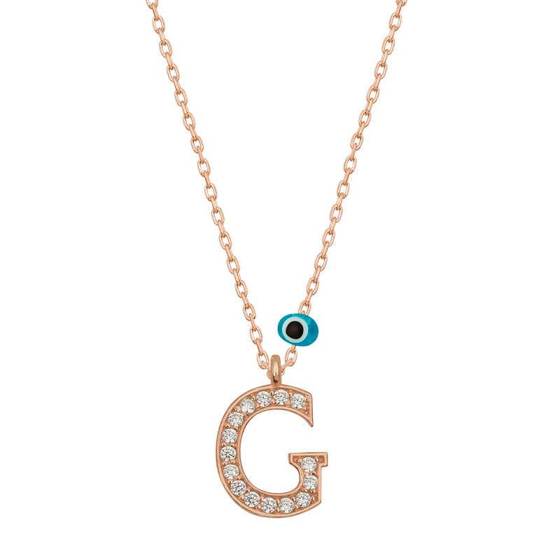 Silver Evil Eye Rose Letter G Women's Necklace