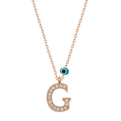Silver Evil Eye Rose Letter G Women's Necklace