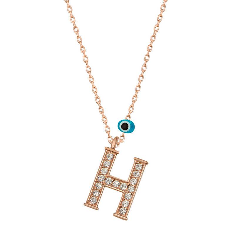 Silver Evil Eye Rose Letter H Women's Necklace