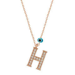 Silver Evil Eye Rose Letter H Women's Necklace