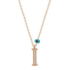 Silver Evil Eye Rose Letter I Women's Necklace