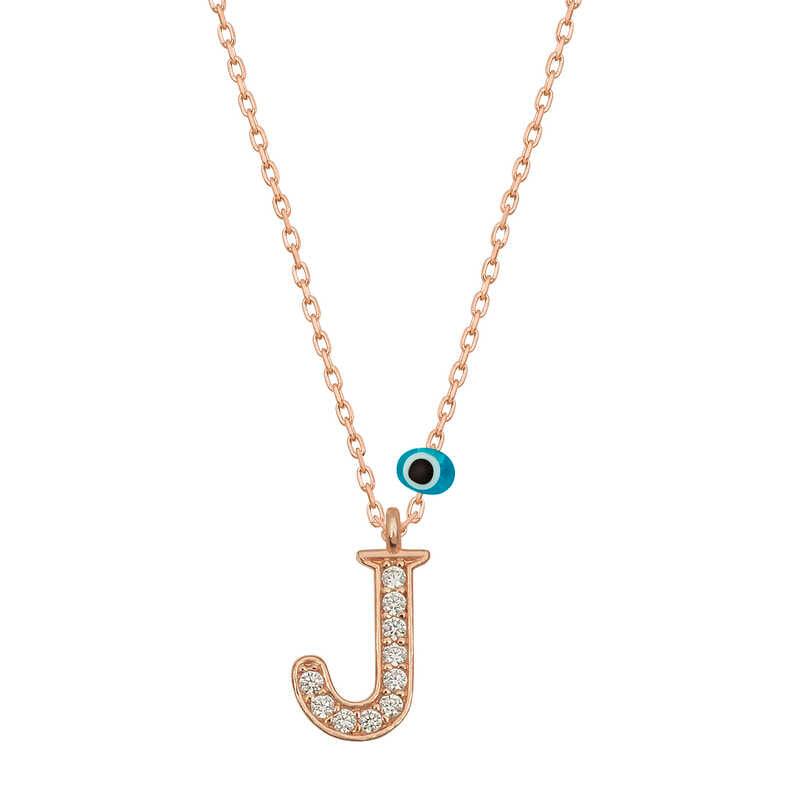 Silver Evil Eye Rose Letter J Women's Necklace