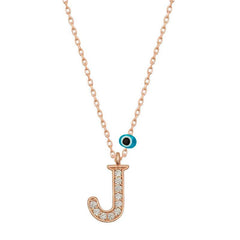 Silver Evil Eye Rose Letter J Women's Necklace