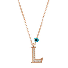 Silver Evil Eye Rose Letter L Women's Necklace