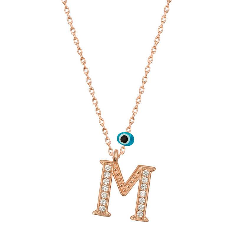 Silver Evil Eye Rose M Letter Women's Necklace