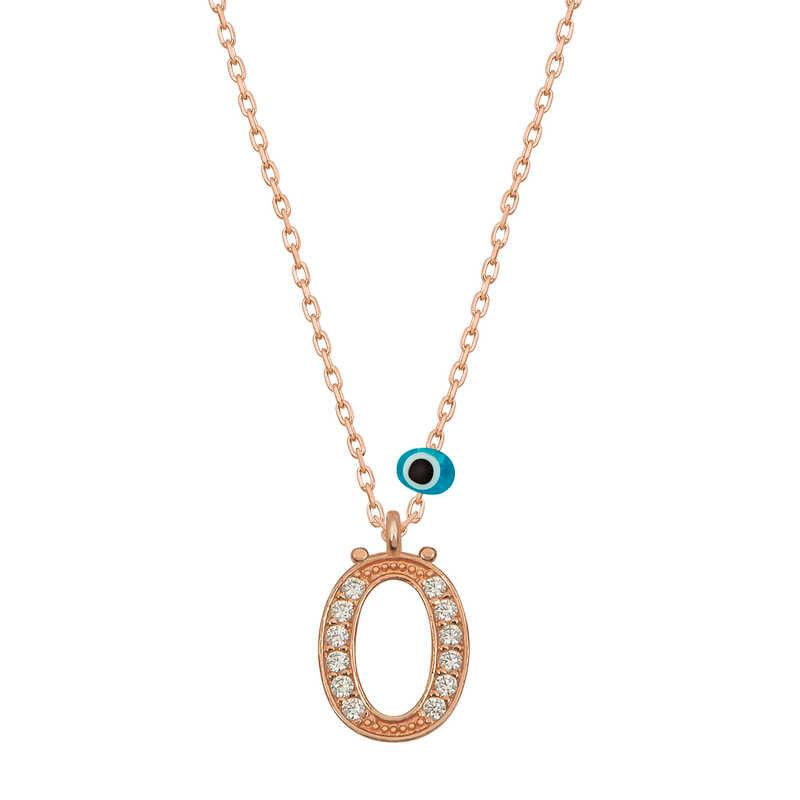 Silver Evil Eye Rose Letter O Women's Necklace