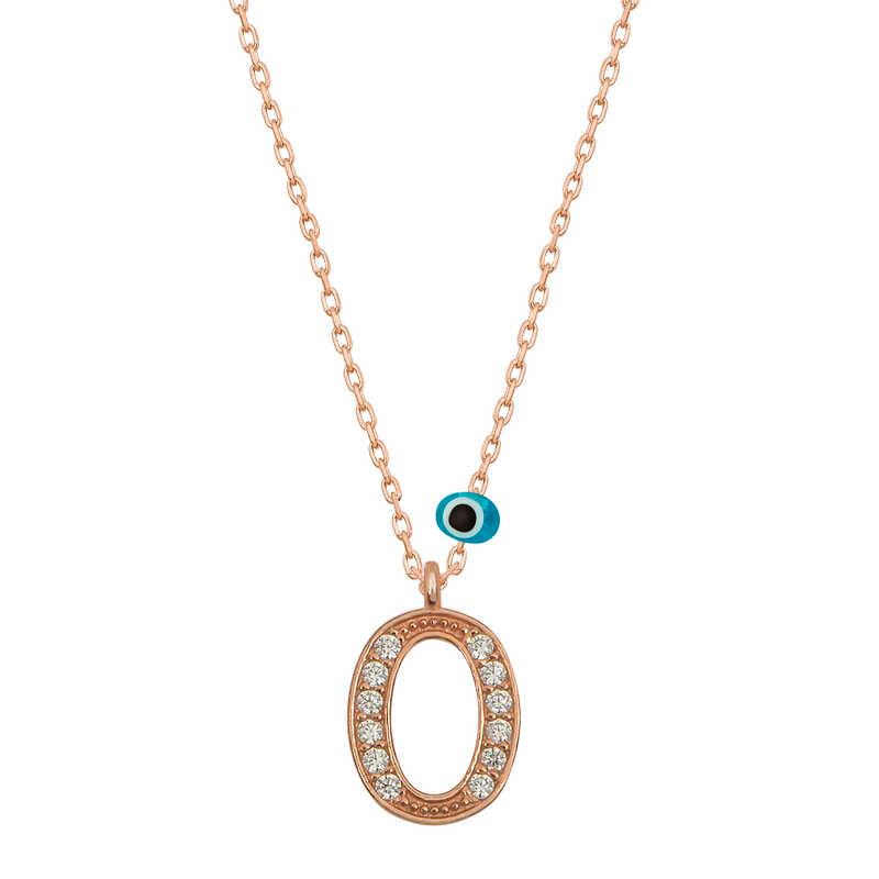 Silver Evil Eye Rose Letter O Women's Necklace