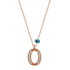 Silver Evil Eye Rose Letter O Women's Necklace