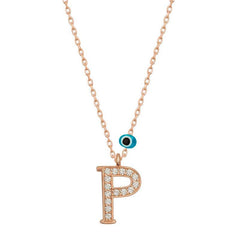 Silver Evil Eye Rose Letter P Women's Necklace