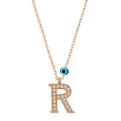 Silver Evil Eye Rose Letter R Women's Necklace