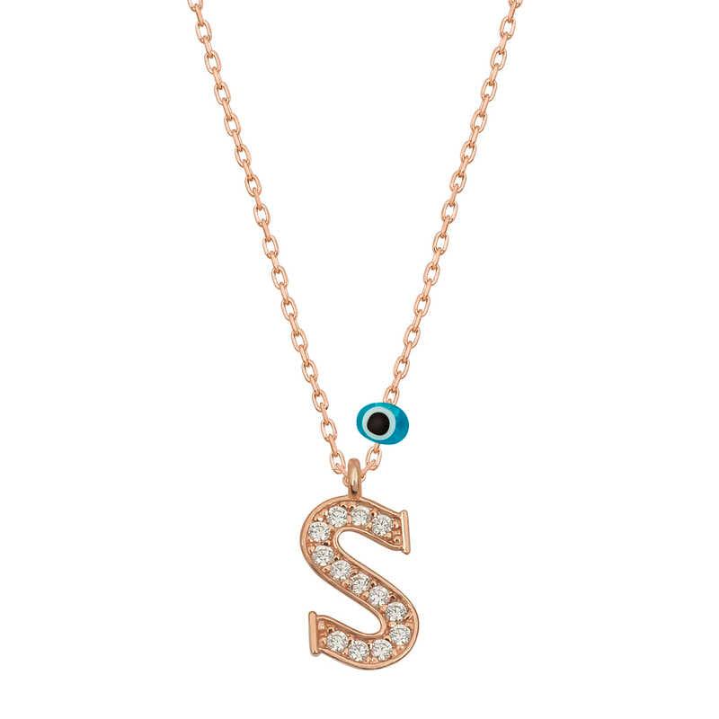Silver Evil Eye Rose Letter S Women's Necklace