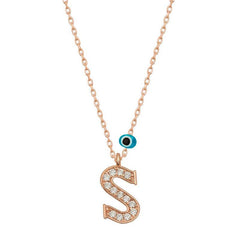 Silver Evil Eye Rose Letter S Women's Necklace