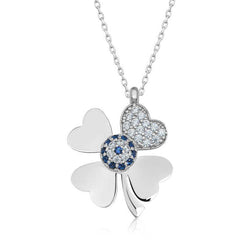 Silver Evil Eye Four Leaf Clover Women's Necklace