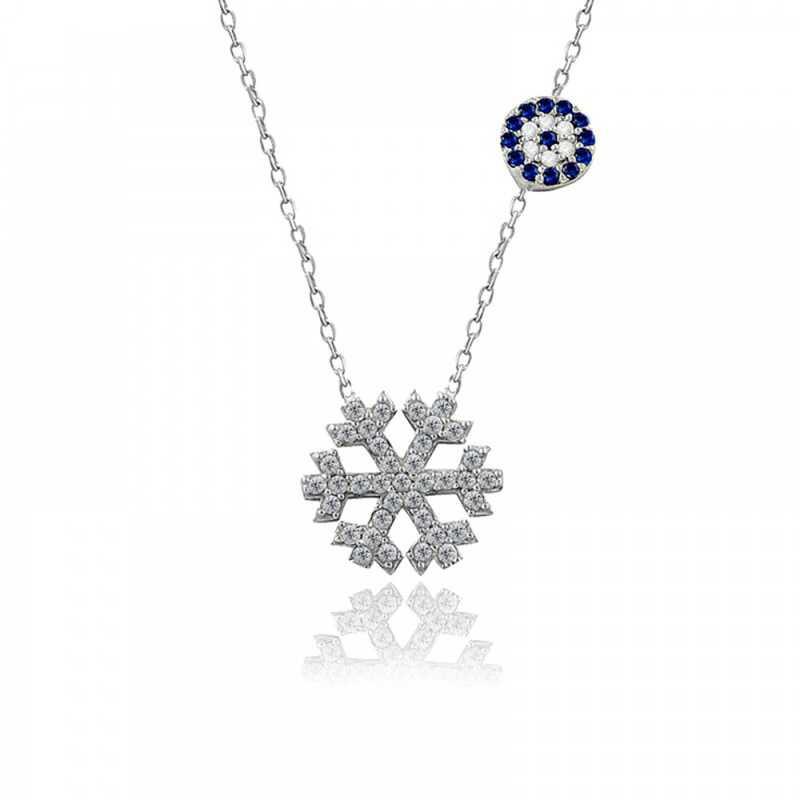 Collier flocon de neige mauvais œil en argent pour femme