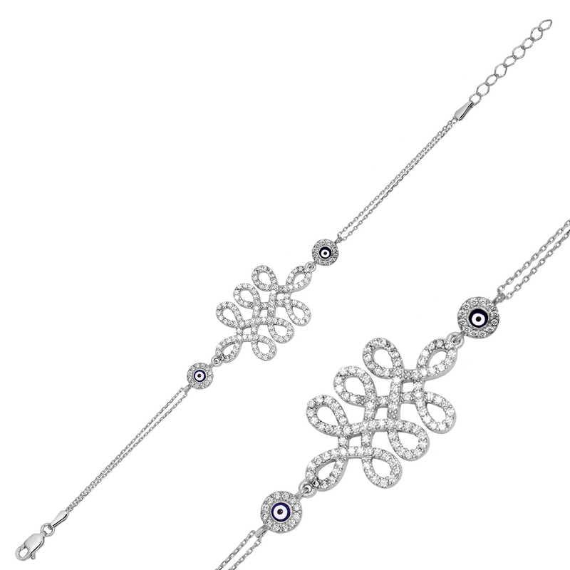 Bracelet infini en argent pour femme avec mauvais œil