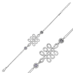 Bracelet infini en argent pour femme avec mauvais œil