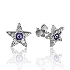 Silver Evil Eye Star Stud Earrings