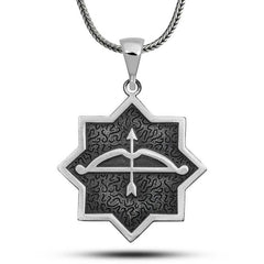 Silver Arrow Bow Embroidered Octagon Design Necklace