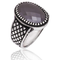 Bague homme en argent et pierre noire