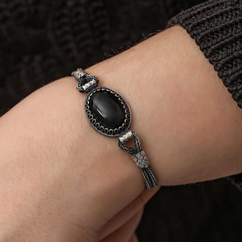 Silver Onyx Stone Kazaziye Bracelet