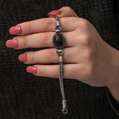 Silver Onyx Stone Kazaziye Bracelet