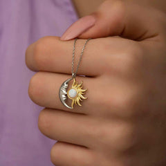 Silver Opal White Stone Moon Sun Women's Necklace