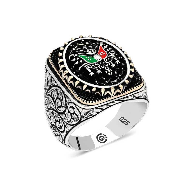 Silver Ottoman Coat of Arms Oval Men's Ring