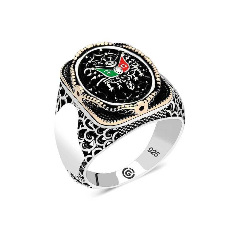Silver Ottoman Coat of Arms Oval Men's Ring