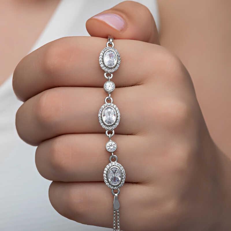 Bracelet femme en argent avec pierre ovale