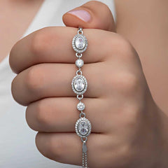 Bracelet femme en argent avec pierre ovale