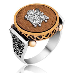 Silver Rosewood Tree Ottoman State Coat of Arms Men's Ring