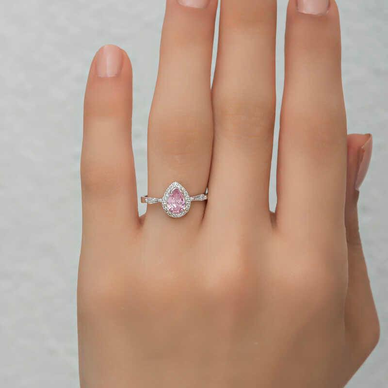 Silver Pink Drop Stone Women's Ring