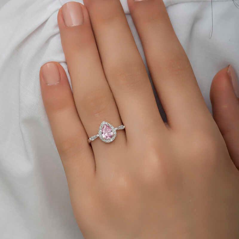 Silver Pink Drop Stone Women's Ring