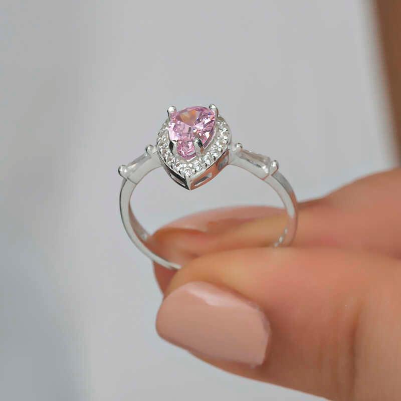 Silver Pink Drop Stone Women's Ring