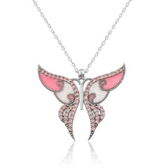 Silver Pink Butterfly Necklace