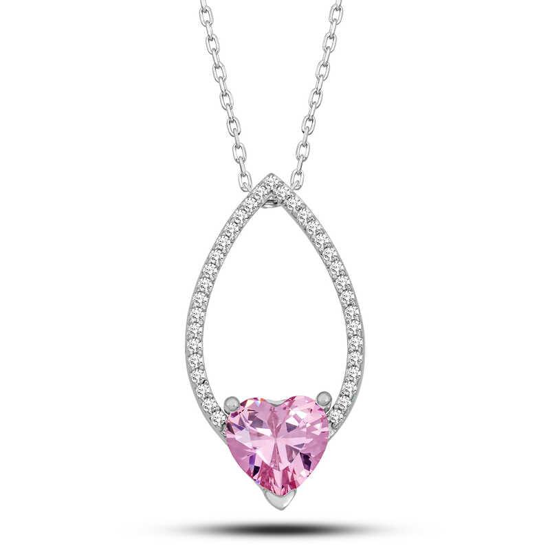 Silver Pink Stone Heart Women's Necklace
