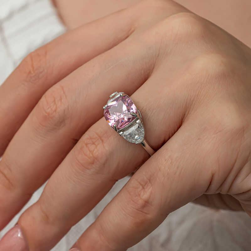 Silver Pink Zircon Stone Women's Ring
